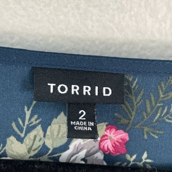 Torrid Womens Plus 2X Lexie Navy Floral Georgette Hi-Lo Tunic Top Short Sleeve - Picture 4 of 12